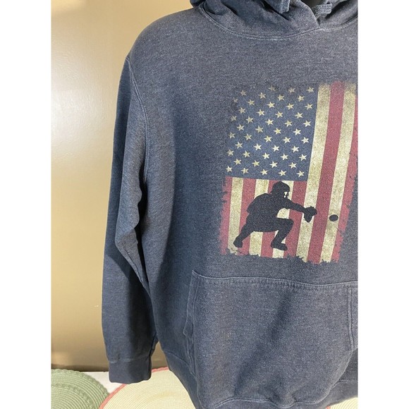 American Flag Baseball Theme Print Gray Pullover Hoodie Size M - Picture 4 of 15